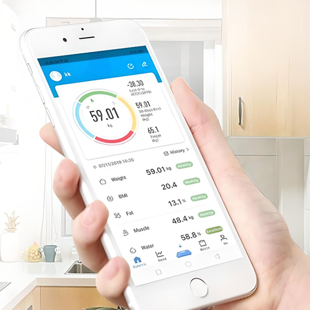 ترازوی هوشمند بلوتوثی چندمنظوره قابل شارژ ترازوی هوشمند بلوتوثی چندمنظوره قابل شارژ